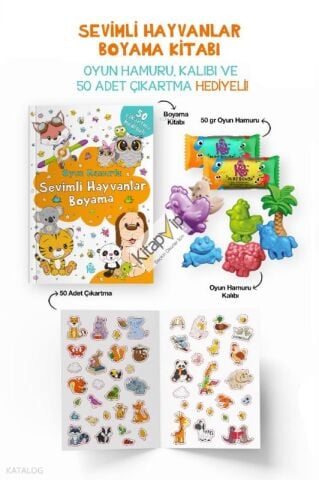 Sevimli Hayvanlar Boyama Kitabı - Oyun Hamuru, Oyuncak ve Çıkartma Hediyeli